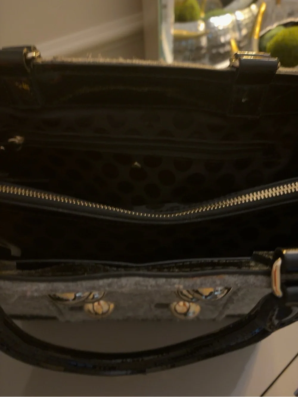 Kate Spade New York Gray and black felt Tote with buttons